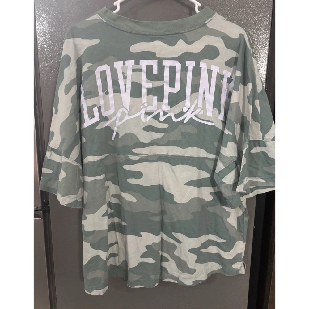 PINK Victoria's‎ Secret Gray Logo Large Oversized Crew Varsity Short Sleeve Tee
